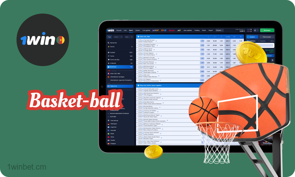 Les matchs des championnats de basketball internationaux et régionaux sont particulièrement prisés pour les paris sur 1win au Cameroun.