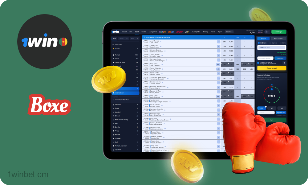 1win permet à ses utilisateurs de parier sur les tournois de boxe populaires à travers le site web et l'application mobile.