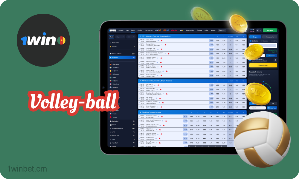 Les joueurs camerounais peuvent profiter d'un large éventail de paris sur les matchs des championnats de volley-ball via le site web et l'application mobile de 1win.