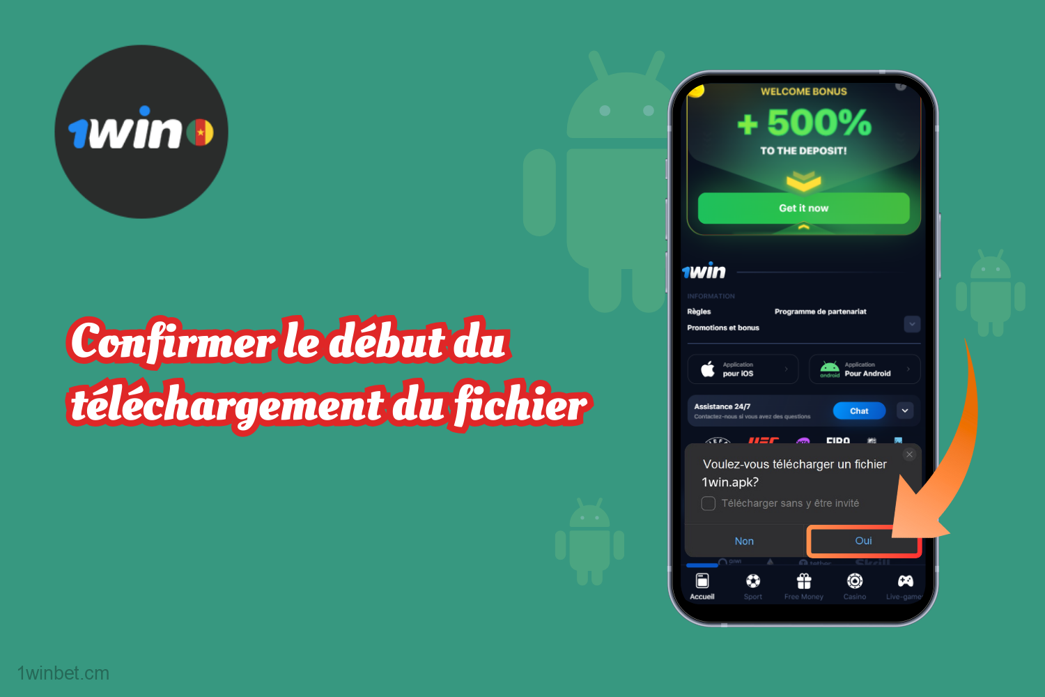 Les utilisateurs camerounais doivent attendre que le téléchargement de l'APK 1win soit terminé.